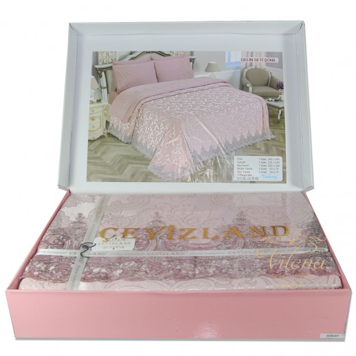 Комплект постельного белья с гипюром+Покрывало Ceyizland Gelin Seti Sonil EURO MG-00085